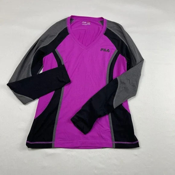 FILA Sport Womens Performance Running Shirt Medium Long Sleeve Black/pink - Picture 2 of 13